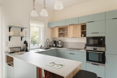 Kitchen or kitchenette, oven, stove