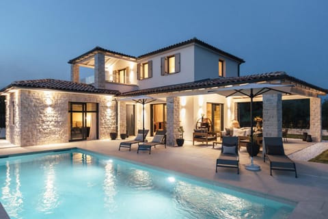 Property building, Patio, Night, Pool view, Swimming pool, sunbed