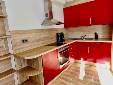 Kitchen or kitchenette, stove