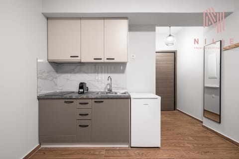 Kitchen or kitchenette, stove