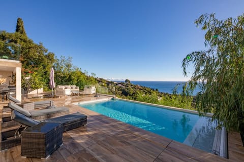 Patio, Natural landscape, Sea view, Swimming pool