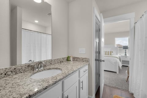 Shower, Bed, Bathroom, Bedroom