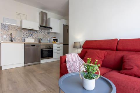 Kitchen or kitchenette, Living room, dishwasher, oven, stove