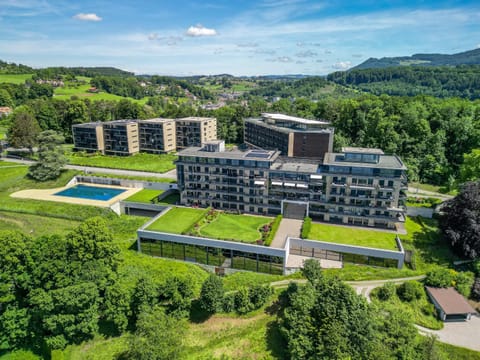 Property building, Natural landscape, Bird's eye view, Pool view, Swimming pool