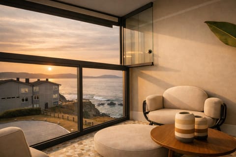Natural landscape, View (from property/room), Balcony/Terrace, Balcony/Terrace, Living room, Seating area, Sea view
