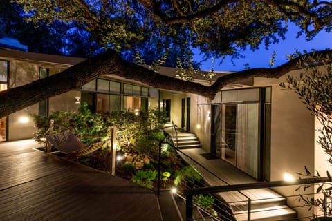 Property building, Patio, Night, Garden, Garden view