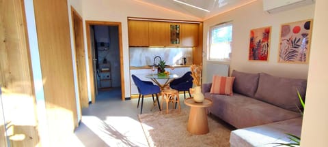 Kitchen or kitchenette, Living room, Seating area, Dining area