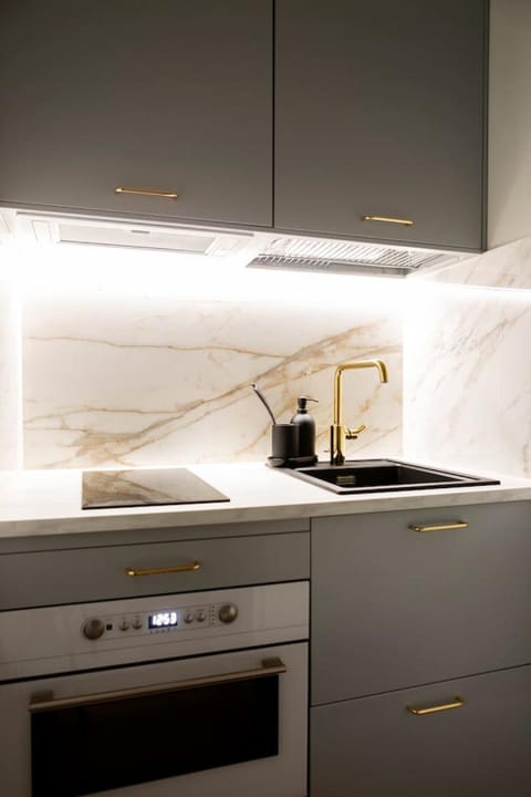 Kitchen or kitchenette, stove