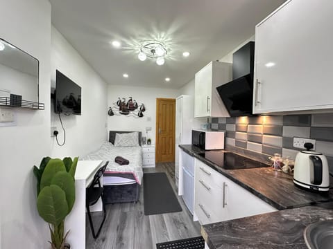 Bed, TV and multimedia, Coffee/tea facilities, Photo of the whole room, Dining area, Bedroom, oven, stove