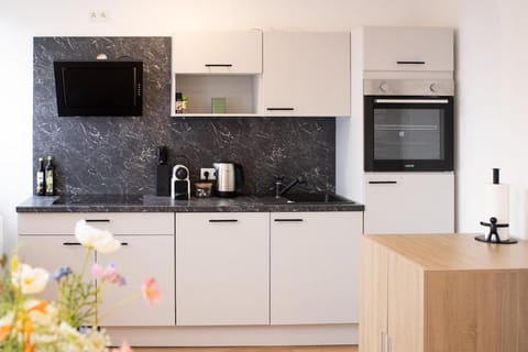 Kitchen or kitchenette, oven, stove