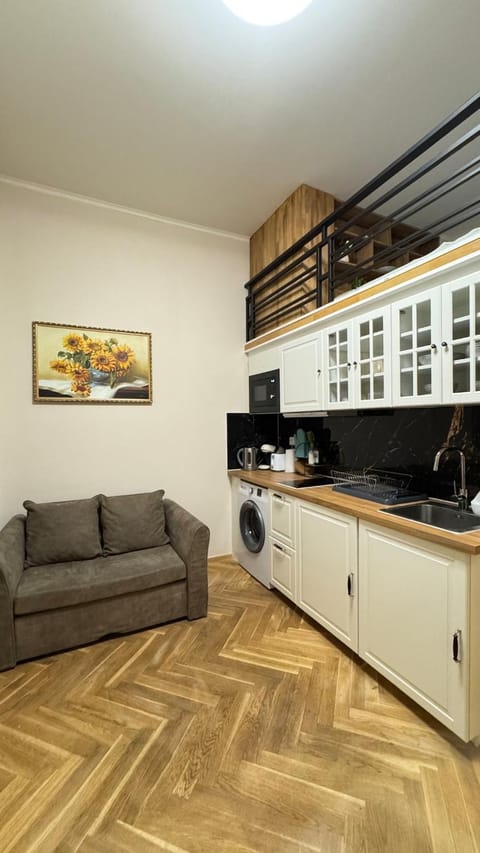 Kitchen or kitchenette, stove