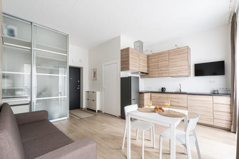 Kitchen or kitchenette, Living room, Dining area, stove
