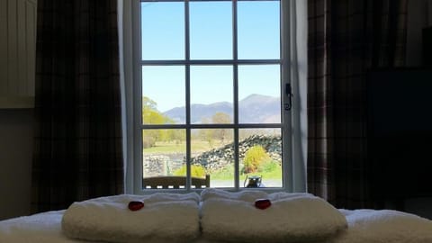 Bed, Natural landscape, Bedroom, Mountain view