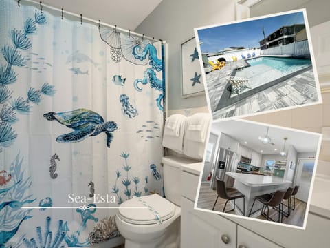 Bathroom, Pool view, kitchen