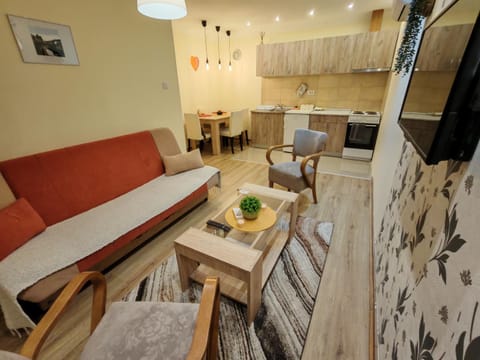 TV and multimedia, Kitchen or kitchenette, Living room, Seating area, Dining area, stove