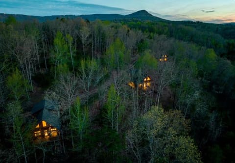 Property building, Night, Natural landscape, Bird's eye view, View (from property/room), Mountain view