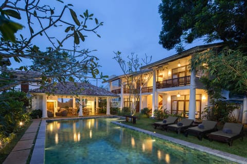 Property building, Patio, Night, Garden, Pool view, Swimming pool