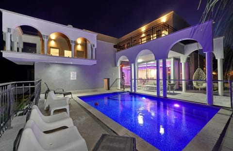 Property building, Night, Swimming pool