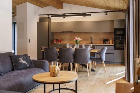 Kitchen or kitchenette, Living room, Seating area, Dining area