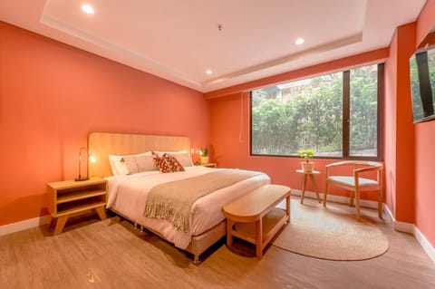 Bed, TV and multimedia, Living room, Photo of the whole room, Seating area, Bedroom