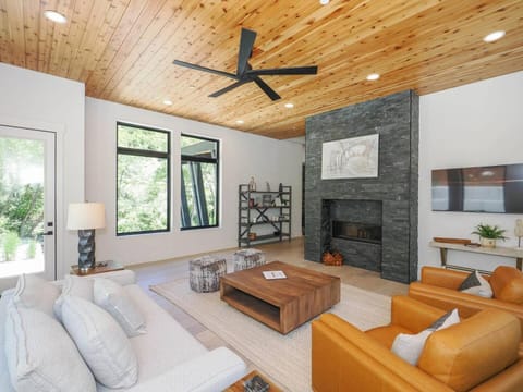 Communal lounge/ TV room, TV and multimedia, Living room, Seating area, Mountain view, fireplace