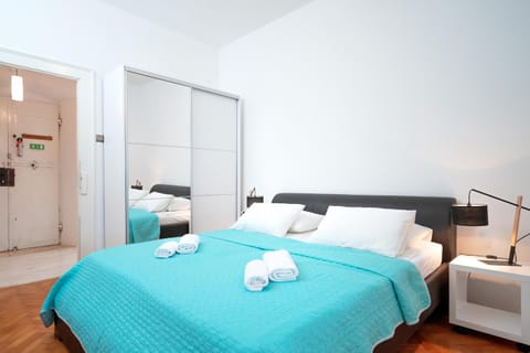 Bed, Photo of the whole room, Bedroom, towels, wardrobe