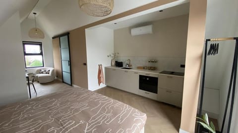 Coffee/tea facilities, Kitchen or kitchenette, oven, stove
