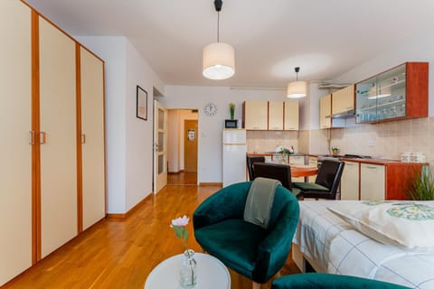 Bed, Kitchen or kitchenette, Living room, Seating area, Dining area, heating, internet, microwave, oven, stove, wardrobe, kitchen