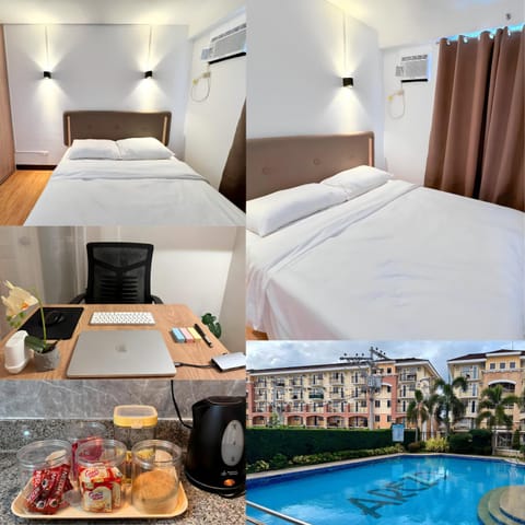 Bed, Kitchen or kitchenette, Food and drinks, Bedroom, Food, Pool view, Swimming pool, Drinks, air conditioner