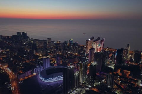 Property building, Night, Natural landscape, Bird's eye view, City view, Sunset