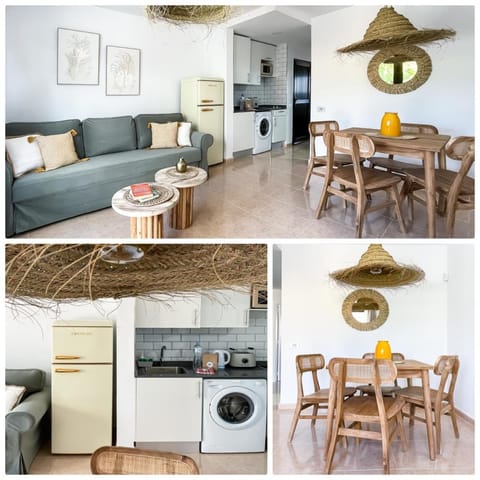 Kitchen or kitchenette, Living room, Dining area, stove, washing machine