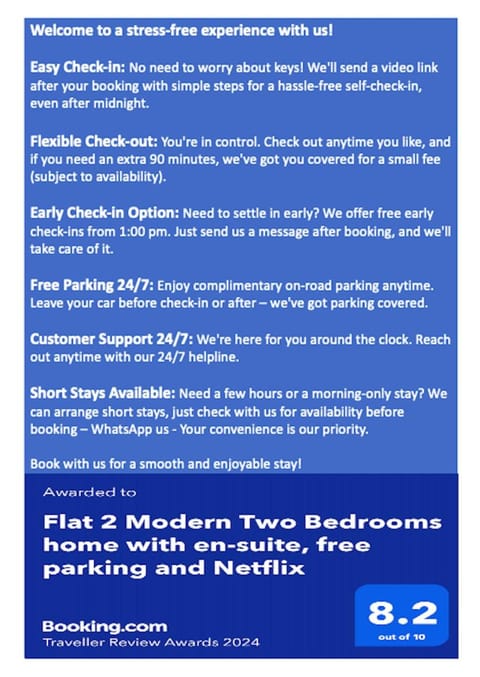 Flat 2 - Entire Modern Two Bedrooms home with en-suite & free parking close to QMC, City centre and Notts uni - Self check in Bed and Breakfast in Nottingham