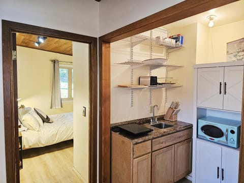 Kitchen or kitchenette, stove