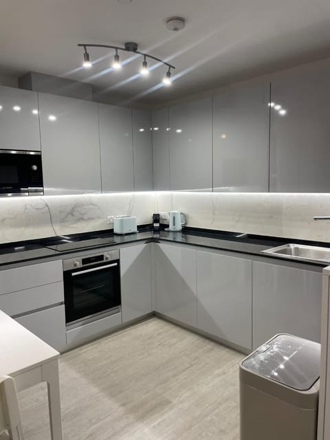 Kitchen or kitchenette, dishwasher, oven, stove