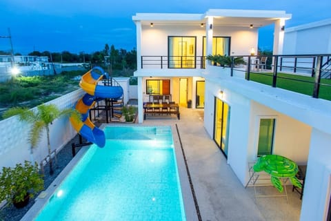 Property building, Night, View (from property/room), Balcony/Terrace, Pool view, Swimming pool