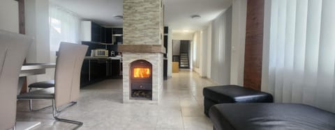Kitchen or kitchenette, Living room, Seating area, fireplace