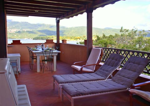 Day, View (from property/room), Balcony/Terrace, Living room, Seating area, Dining area, Mountain view, Sea view