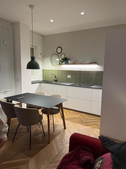 Kitchen or kitchenette, Living room, Seating area, Dining area