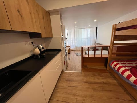 Bed, Kitchen or kitchenette, Bedroom, bunk bed, stove