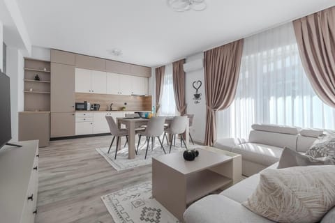 Kitchen or kitchenette, Living room, Seating area, Dining area, air conditioner