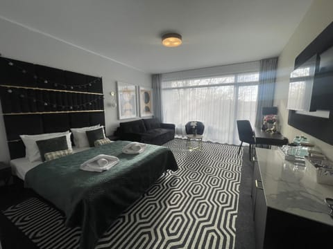 Bed, TV and multimedia, Kitchen or kitchenette, Living room, Photo of the whole room, Seating area, Bedroom