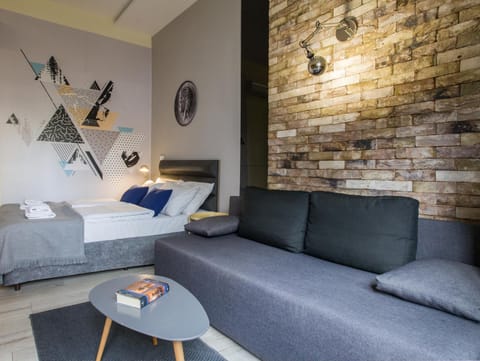 Kitchen or kitchenette, Living room, Seating area, Bedroom