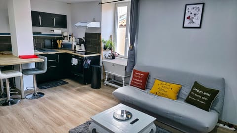 Coffee/tea facilities, Kitchen or kitchenette, Living room, Seating area, Dining area, oven, toaster