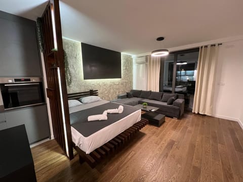 Bed, TV and multimedia, Kitchen or kitchenette, Living room, Photo of the whole room, Seating area, Bedroom, minibar, oven, stove, towels