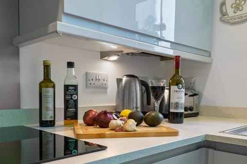 Kitchen or kitchenette, stove