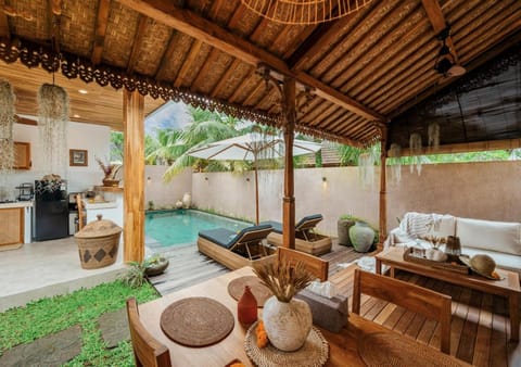 Patio, Garden, Living room, Seating area, Garden view, Pool view, Swimming pool