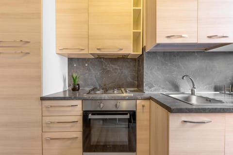 Kitchen or kitchenette, dishwasher, stove