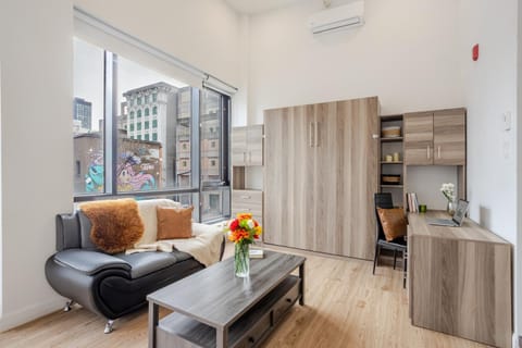 Bed, Living room, Seating area