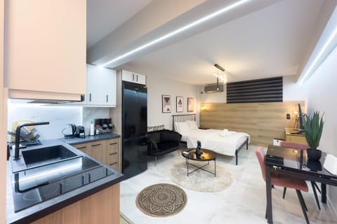 Bed, Kitchen or kitchenette, Photo of the whole room, Seating area, Dining area