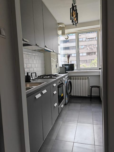 Kitchen or kitchenette, oven, washing machine